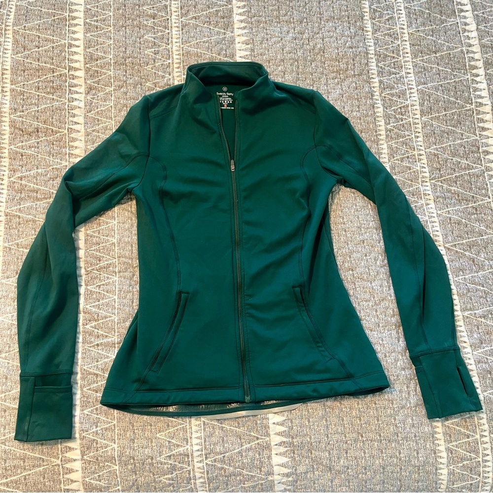 Sweaty Betty Running Jacket Green Thumbholes Pockets Lightweight Gym Training